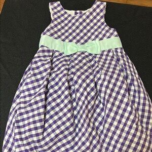 Purple and White Checkered Kids Dress with Bow